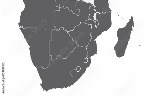Vector illustration of the african continent with country borders in gray and white color scheme displayed clearly