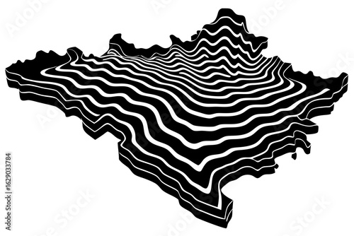 Vector abstract topographic map illustration with black and white lines creating a three dimensional effect on white