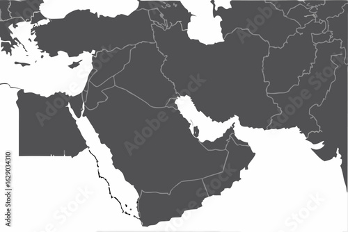 Vector detailed map of the middle east region showcasing country borders and geographical outlines clearly visible