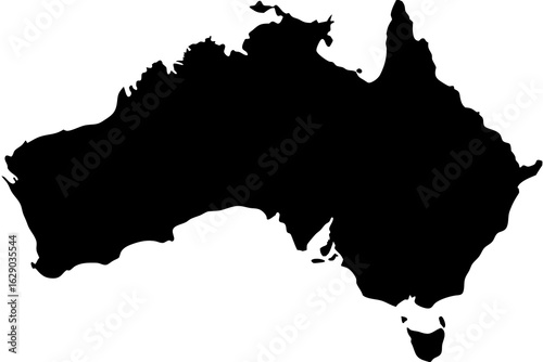 Vector detailed black silhouette of the continent of australia with tasmania island on a white background