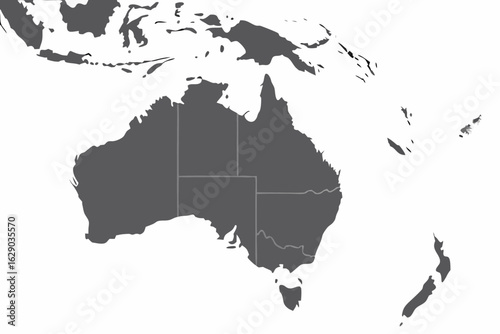Vector a map showing australia and surrounding islands including new zealand and papua new guinea in gray