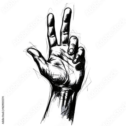 Illustration of a hand gesturing with two fingers extended upwards in a sketched style artwork view