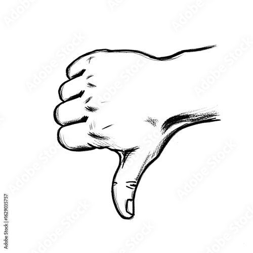 Illustration depicting a hand gesture with the thumb pointing downwards expressing disapproval or dislike