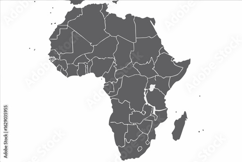 Vector detailed gray map of africa with country borders and outlines on a white background showing the continent shape
