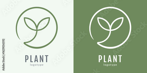 Minimal plant sprout logo design in green tones for eco or organic branding.