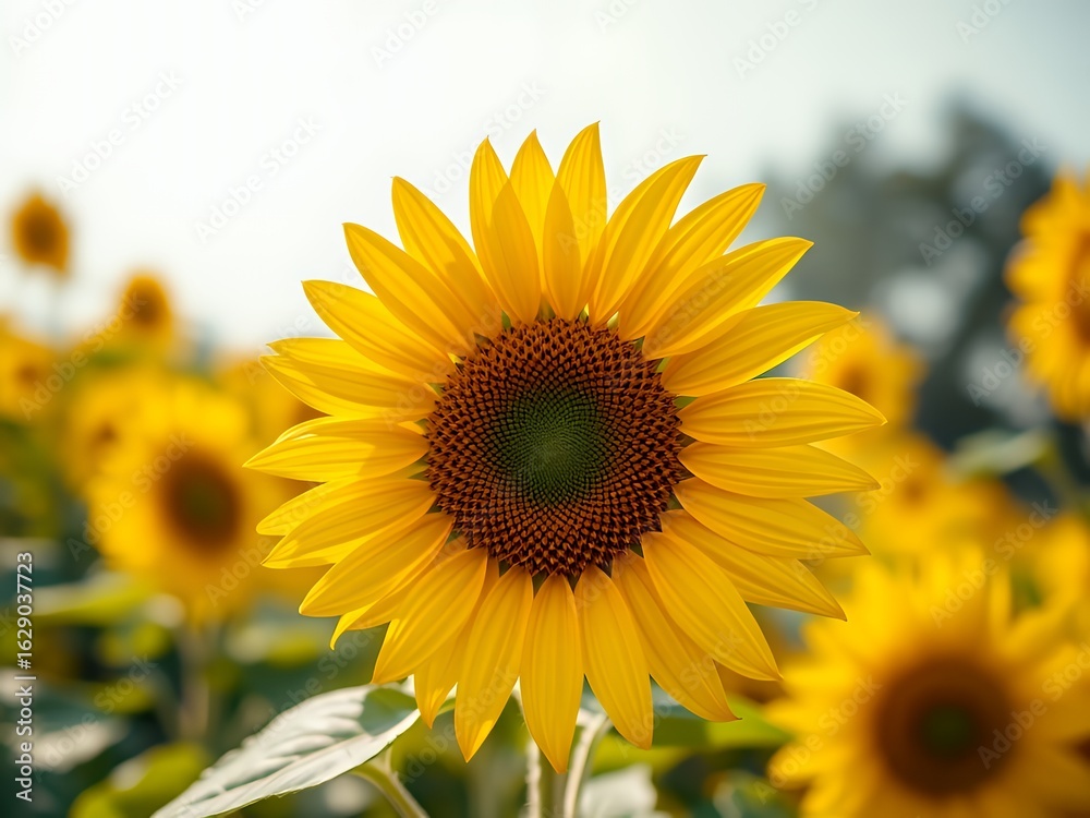 Naklejka premium Sunflower in Bloom Under a Cloudy Sky