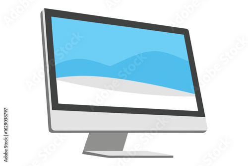 Modern computer monitor displaying a landscape scene screen technology