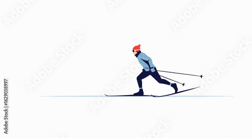 Dynamic cross-country skier in motion, capturing winter sports thrill and outdoor activity.