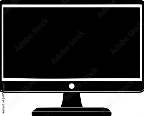 Illustration of a black desktop computer monitor with a stand and a power button in the center front