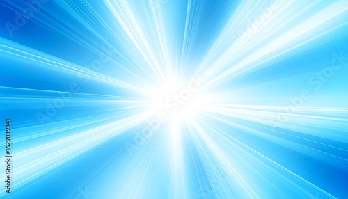 Abstract light rays emanating from a central white point, radiating outwards in a burst pattern across a blue background