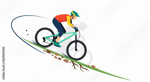 Dynamic cyclist conquers steep downhill trail with thrilling speed and skill