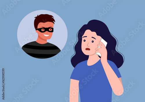 Fraud scam via mobile phone in flat design. Phone phishing.