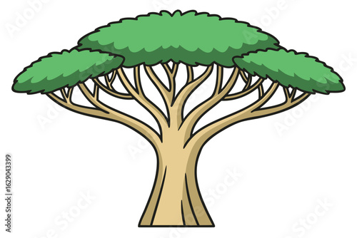 Stylized Cartoon Acacia Tree with Green Canopy and Light Brown Trunk cartoon tree stylized tree