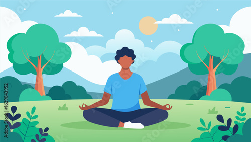 A peaceful meditation and breathing session in a tranquil park promoting mental and physical relaxation and flexibility..