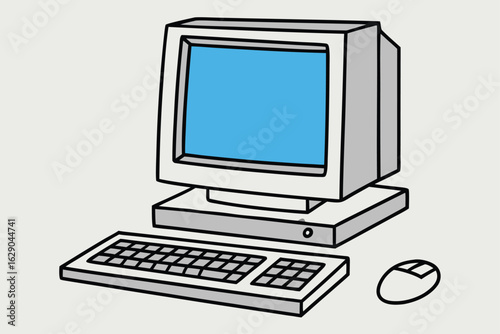 Vintage desktop computer with keyboard and mouse illustration vintage computer retro computer