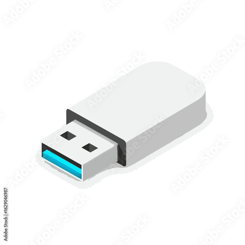 White usb drive with blue connector on a white background.