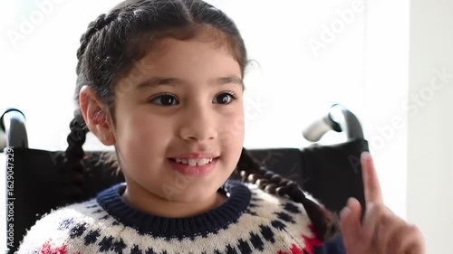 Young girl in wheelchair, close-up