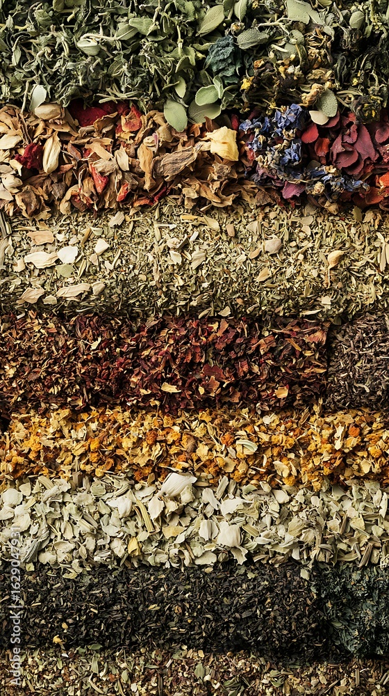 Obraz premium Dried herbs and teas display