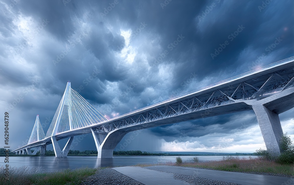 Fototapeta premium Modern bridge under stormy sky