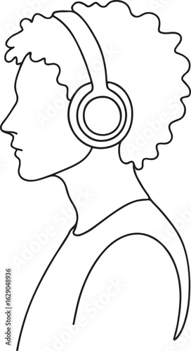 Person with headphones music listener one line drawing sketch silhouette design vector illustration