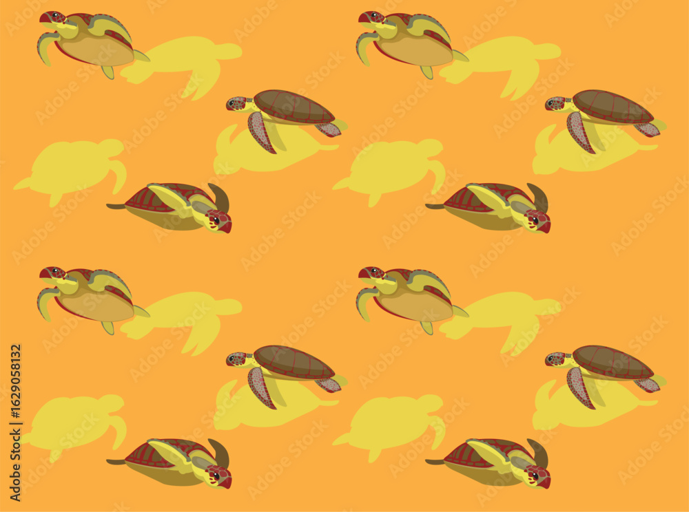 Fototapeta premium Sea Turtle Green Cartoon Character Seamless Wallpaper Background