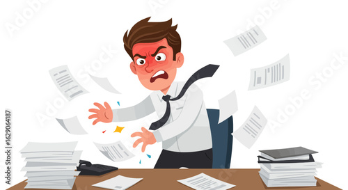 A frightened young man with a flushed face, expressing a concept of anxiety, shock, and emotional stress. Vector illustration.