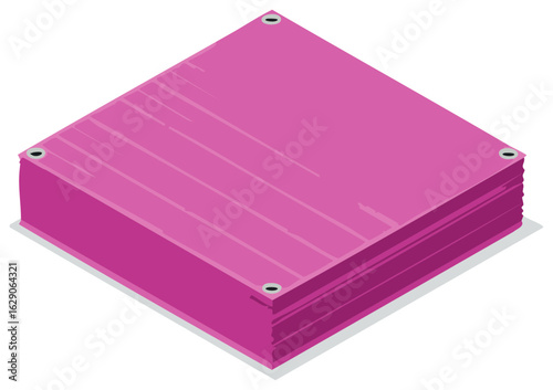 Pink fabric tarp with eyelets, isometric view.