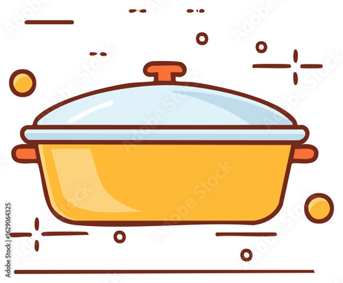 Vibrant yellow cooking pot with a light blue lid simple vector illustration for kitchen use
