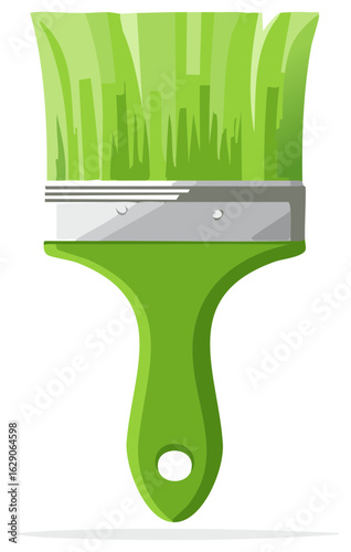 Green Paintbrush Illustration with Handle for Painting Walls and Surfaces at Home