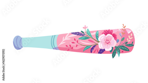 Download floral baseball bat vector illustration for sports equipment design and spring flower art projects online