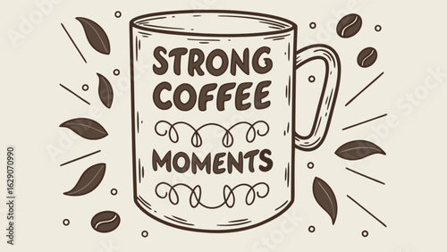 Strong coffee moments illustration for coffee lovers and caffeine addicts who enjoy coffee breaks daily
