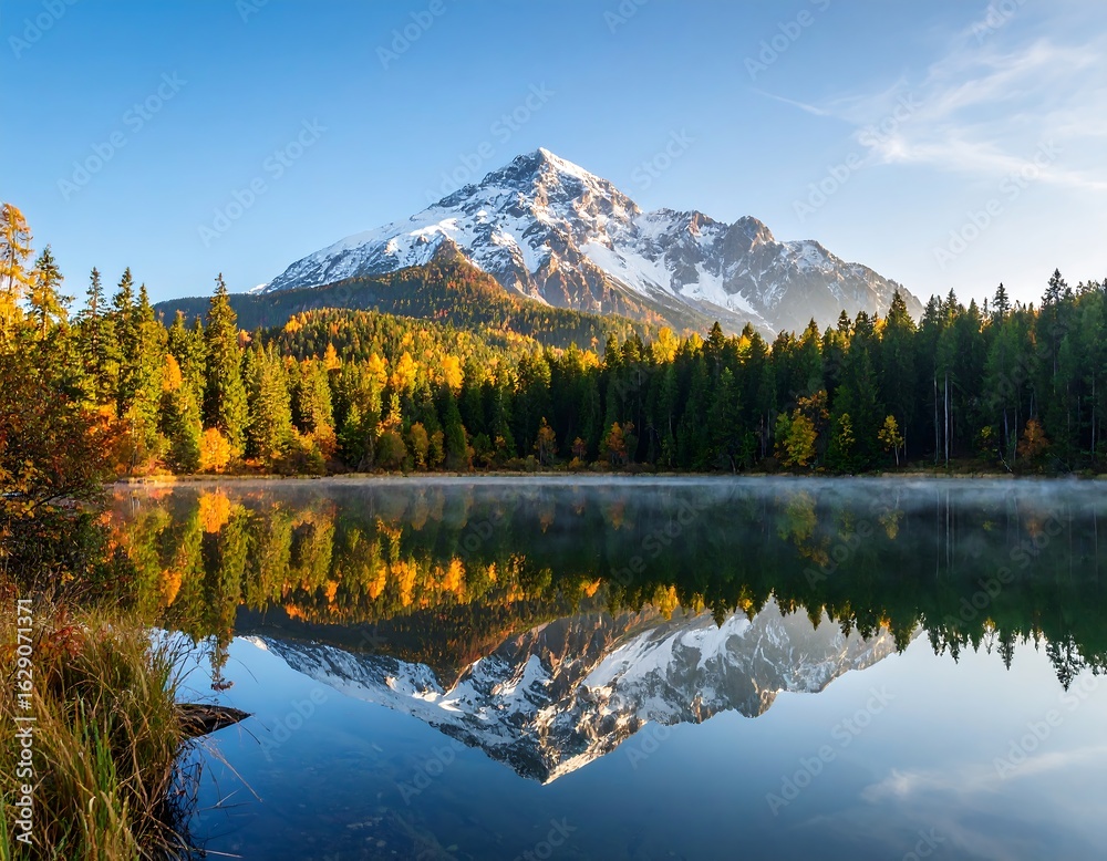 Obraz premium Mountain lake autumn sunrise reflection