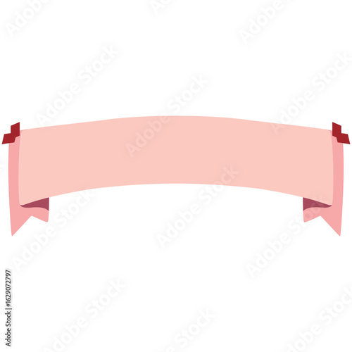 Long horizontal pink 2D ribbon with hanging side tails, cartoon-style, great for titles or headings.
