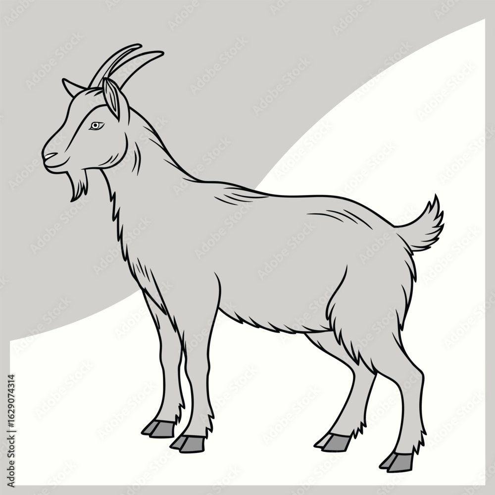 Fototapeta premium Nimble Silhouette of a Goat Standing Realistic on Rocky Ground.