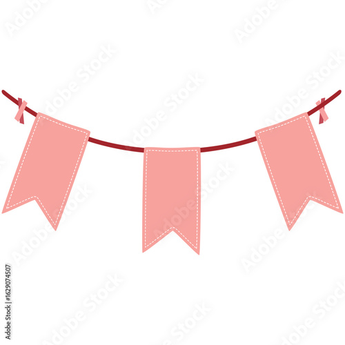 Pink hanging banner bunting clipart with three flags on a string. Perfect for party, festive decoration, invitations, and celebration designs.

