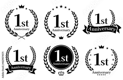 1周年記念、アニバーサリーのロゴベクターイラストセット
