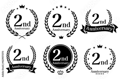 2周年記念、アニバーサリーのロゴベクターイラストセット
