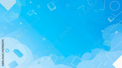 Abstract school background with light geometric shapes, icons of books, graduation caps and pencils
