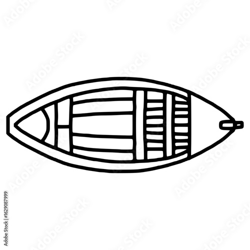 top view of wooden boat hand drawn outline illustration