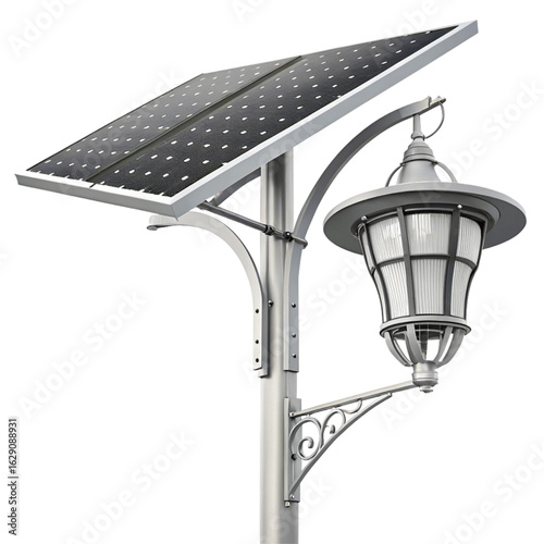 Modern solar street lamp with decorative ornate post for eco-friendly outdoor lighting solutions