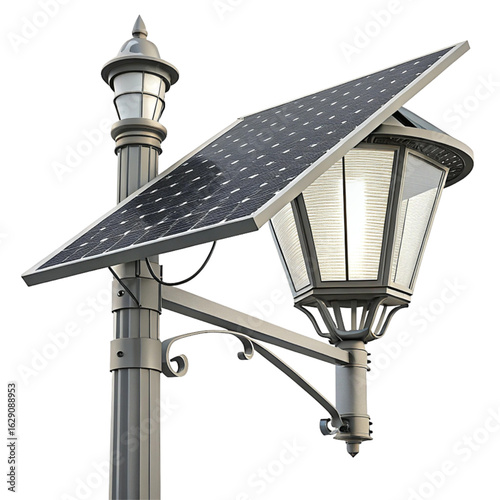 Elegant solar-powered street lamp illuminates path with modern sustainable energy technology