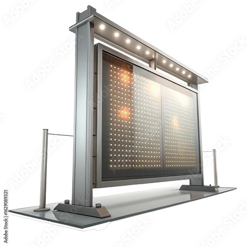 Illuminated stadium scoreboard displays dynamic game results with bright lights and modern structure