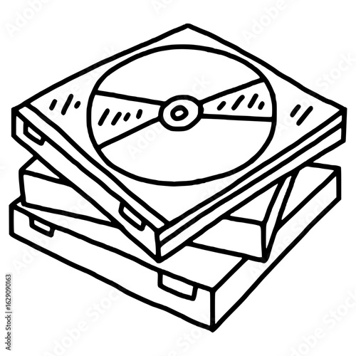 messy stack of disk cases hand drawn outline illustration