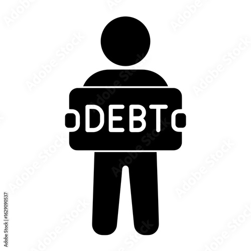 Person holding debt sign in solid style representing financial obligation