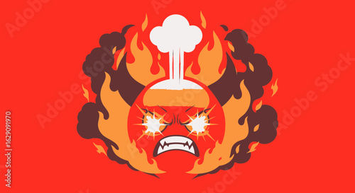Enraged Fiery Face with Exploding Head and Glowing Eyes.