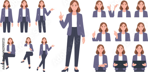 Casual Business Woman Character Builder – Full View and Pose Vector Kit
