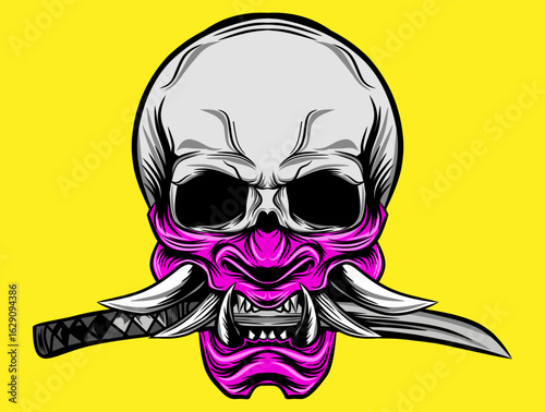 Illustration Samurai Oni Purple Mask Skull For T-Shirt Logo Cartoon Style Design Isolated Vector Illustration