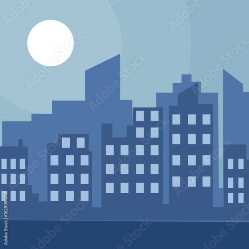 cityscape at night landscape vector illustration template graphic design . city building view with lunar concept for real estate business agent banner promotion with beautiful cartoon style