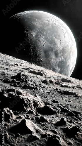 Lunar landscape with moon