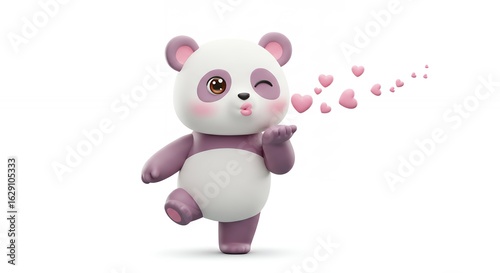Cartoon panda bear blowing hearts